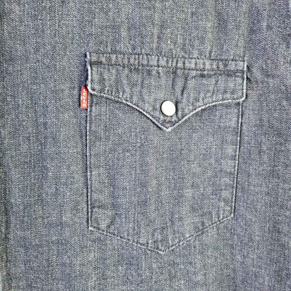 Levi's Western Dark Blue Denim Shirt Pearl Snap Mens XXL Bat Wing Rodeo Ranch - Picture 3 of 12